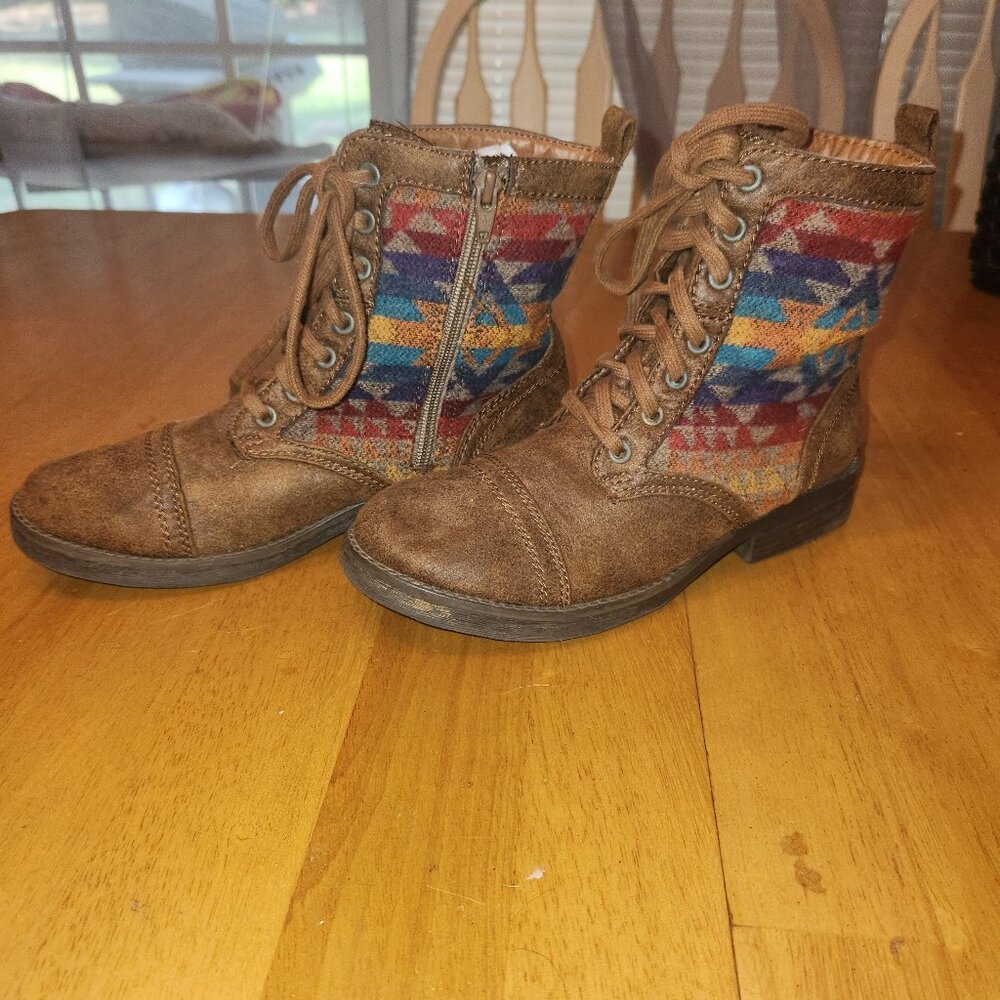 Size 8 Target Mossimo Aztec print ankle boots, booties,  faux  brown suede